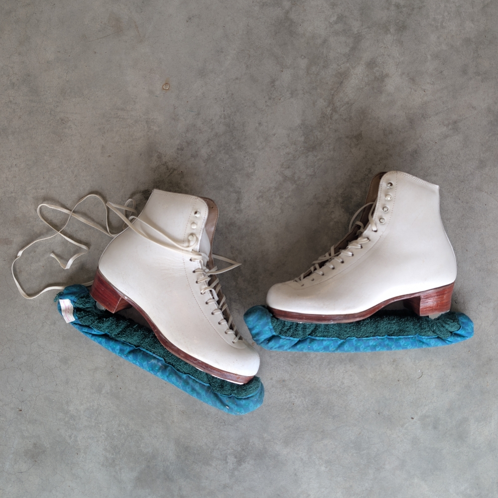 Women's White Ice Skates with Blue Guards